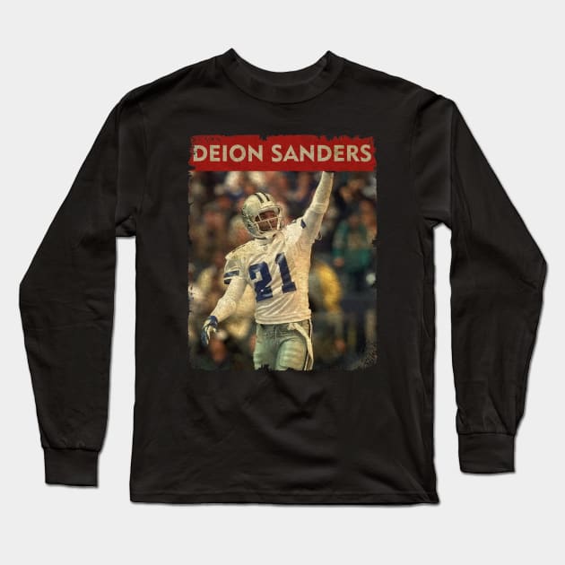 Deion Sanders - RETRO STYLE Long Sleeve T-Shirt by Mama's Sauce